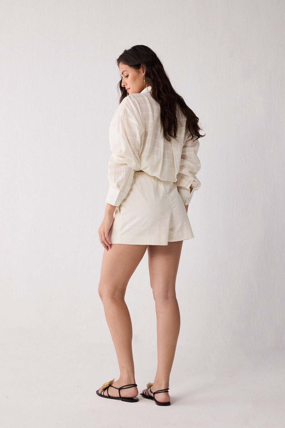 Oversized Shirt & Shorts Set in Off-White Textured Cotton