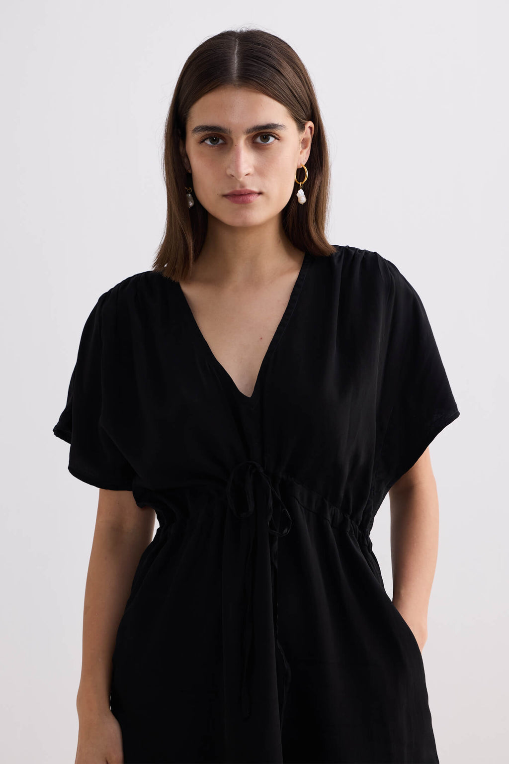 Oversized Gathered Short Dress in Black