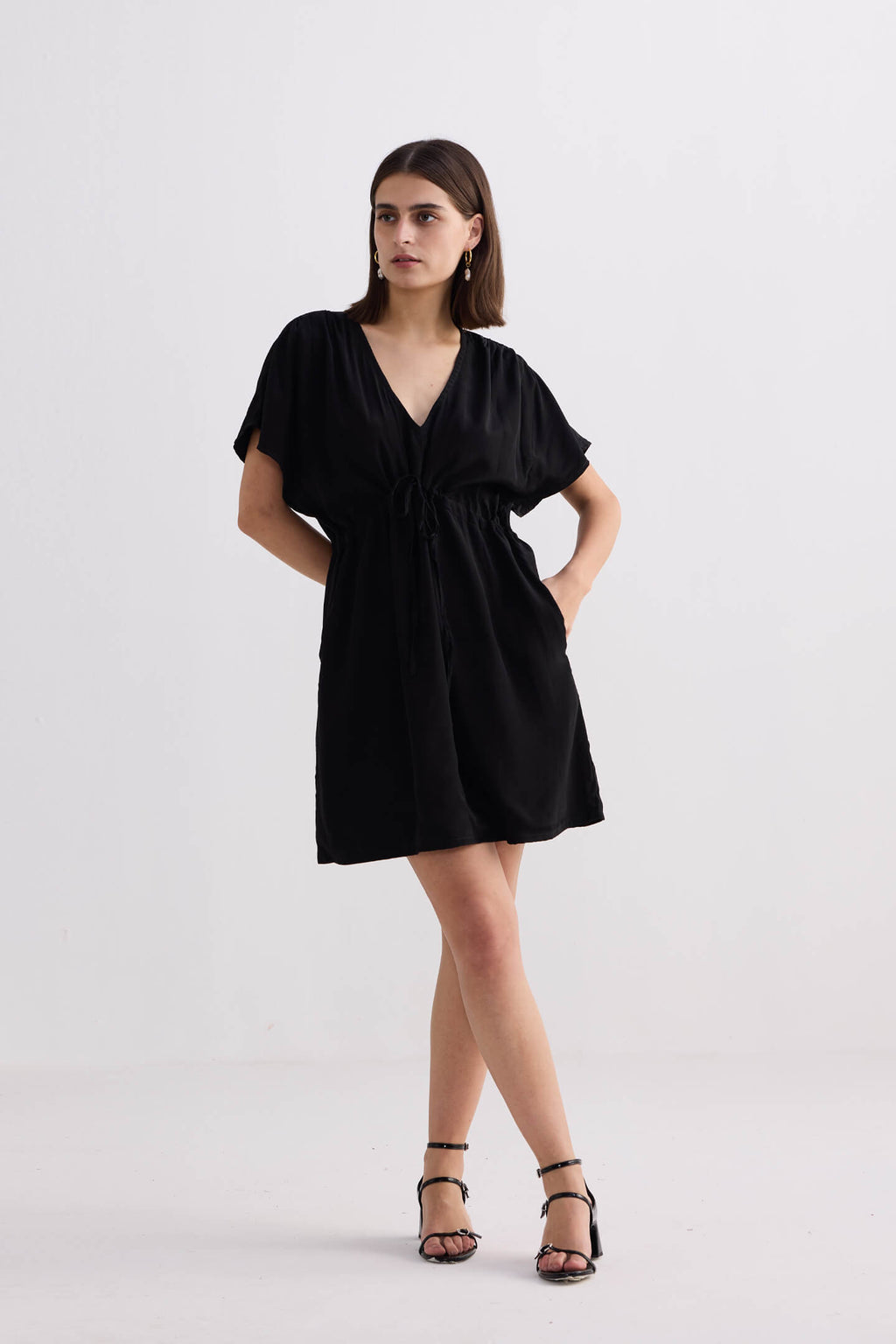 Oversized Gathered Short Dress in Black