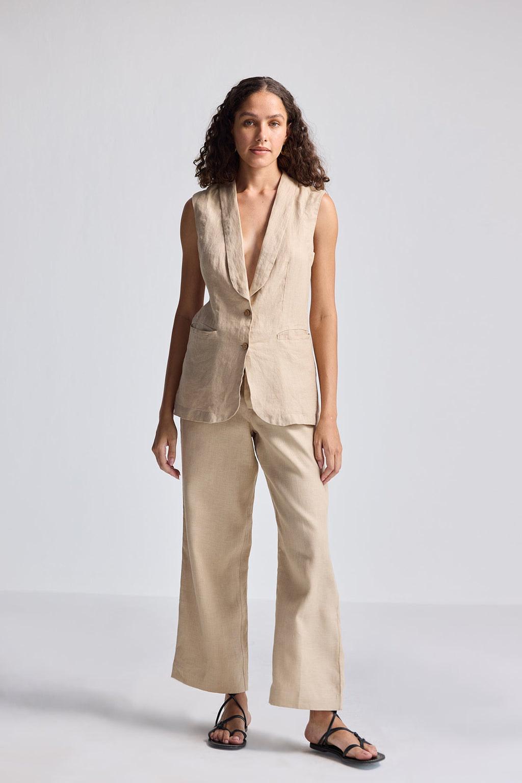 Sleeveless Hemp Jacket Set