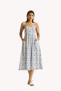 Strappy Gathered Blue Floral Midi Dress