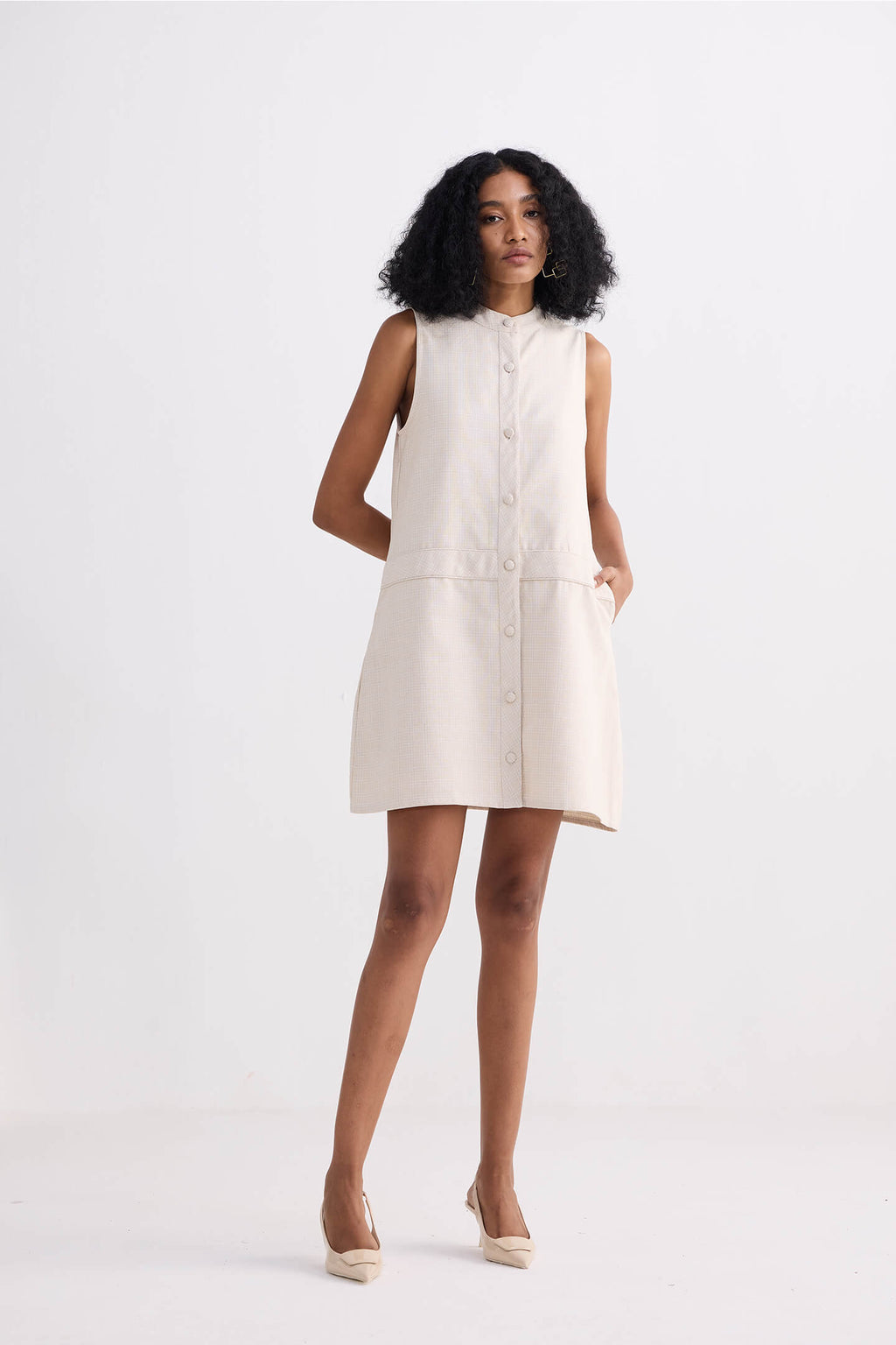 The Cotton Tweed Shift Dress in Cream