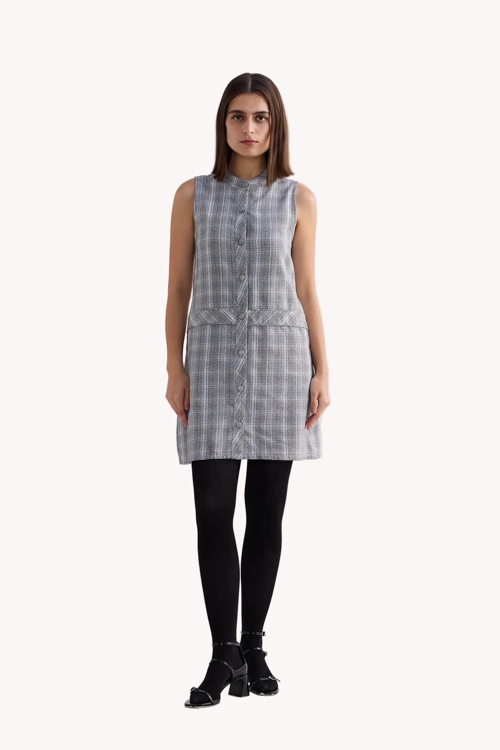 The Cotton Tweed Shift Dress in Grey