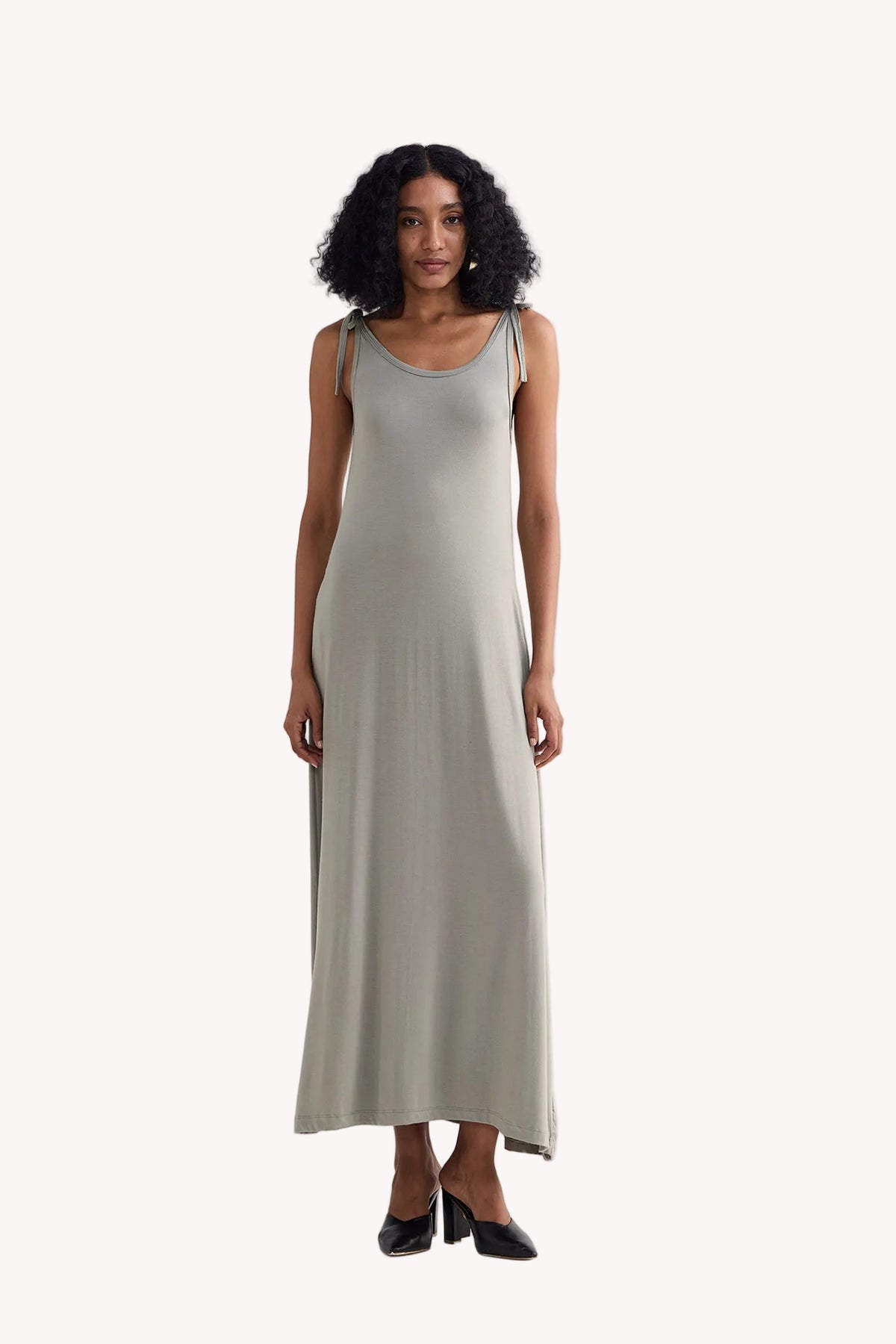 Tie-Detail Maxi Dress in Light Olive