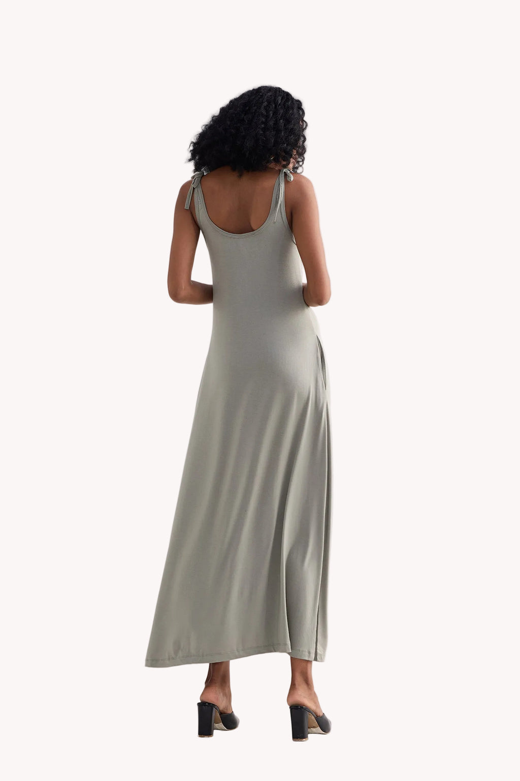 Tie-Detail Maxi Dress in Light Olive