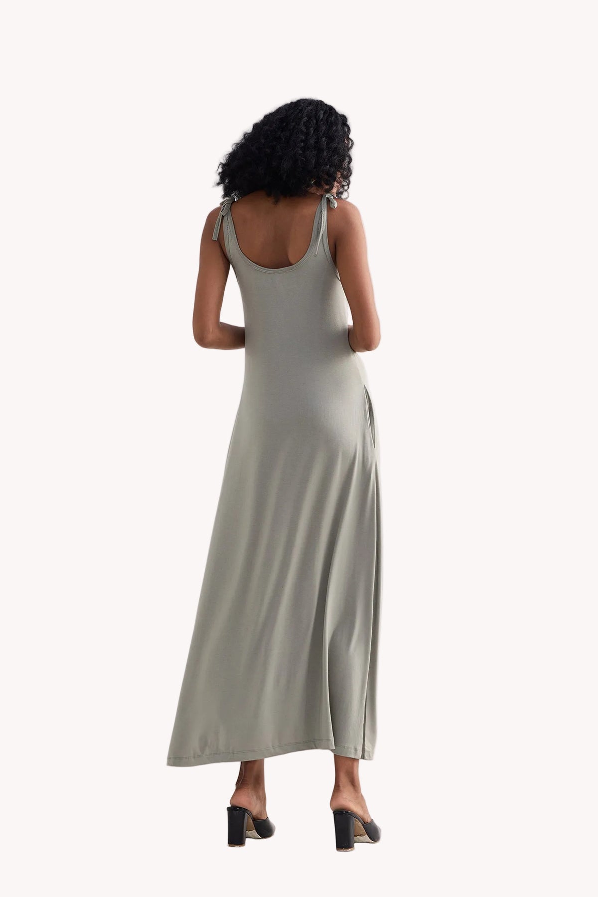 Tie-Detail Maxi Dress in Light Olive