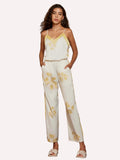 Leaves Printed Pajama Set 2Pcs with Camisole and Pants
