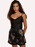 Black Floral Short Pajama Set 2Pcs Camisole and Shorts