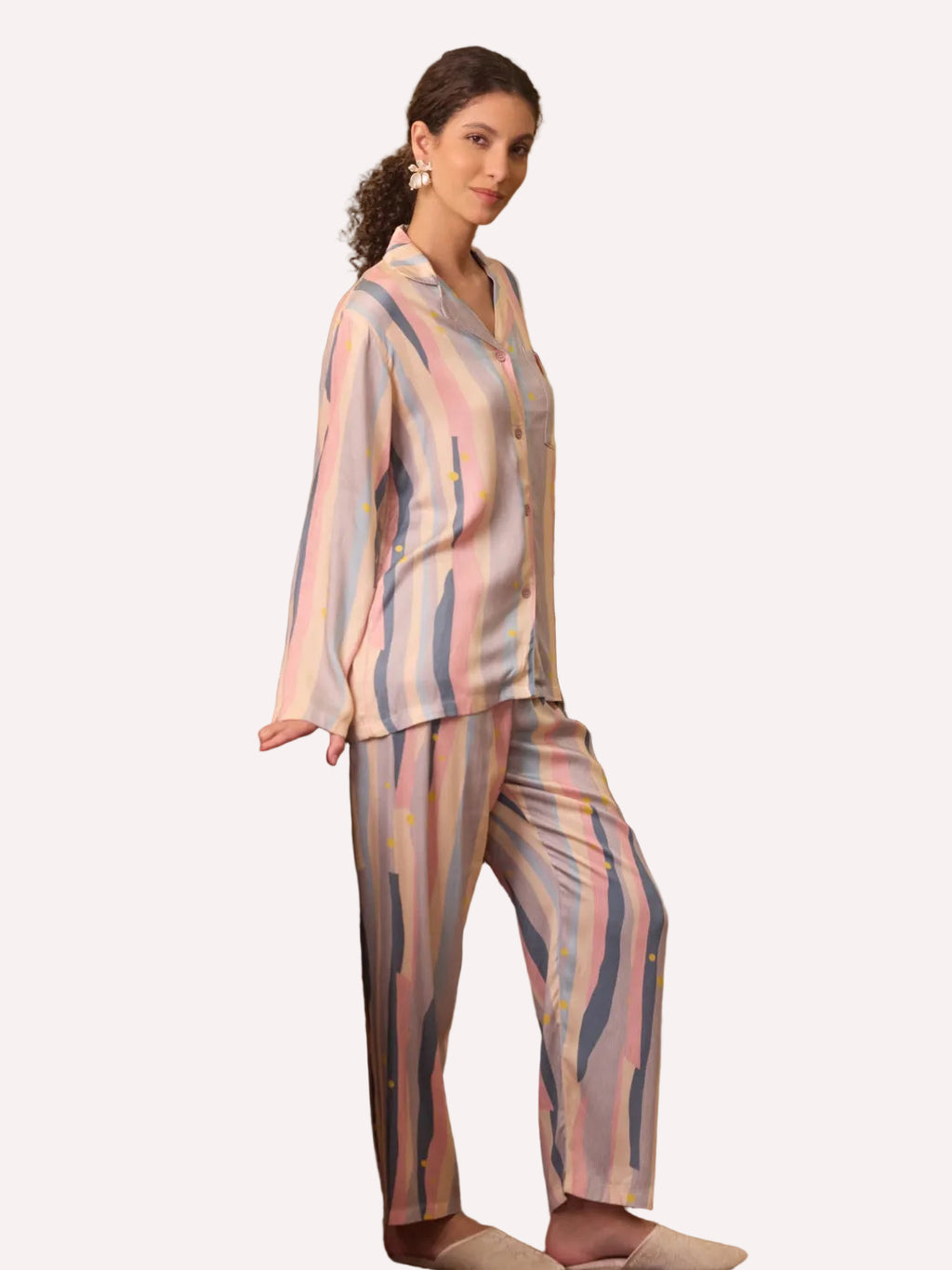 Vintage Oil Painting Stripe Pajama Set