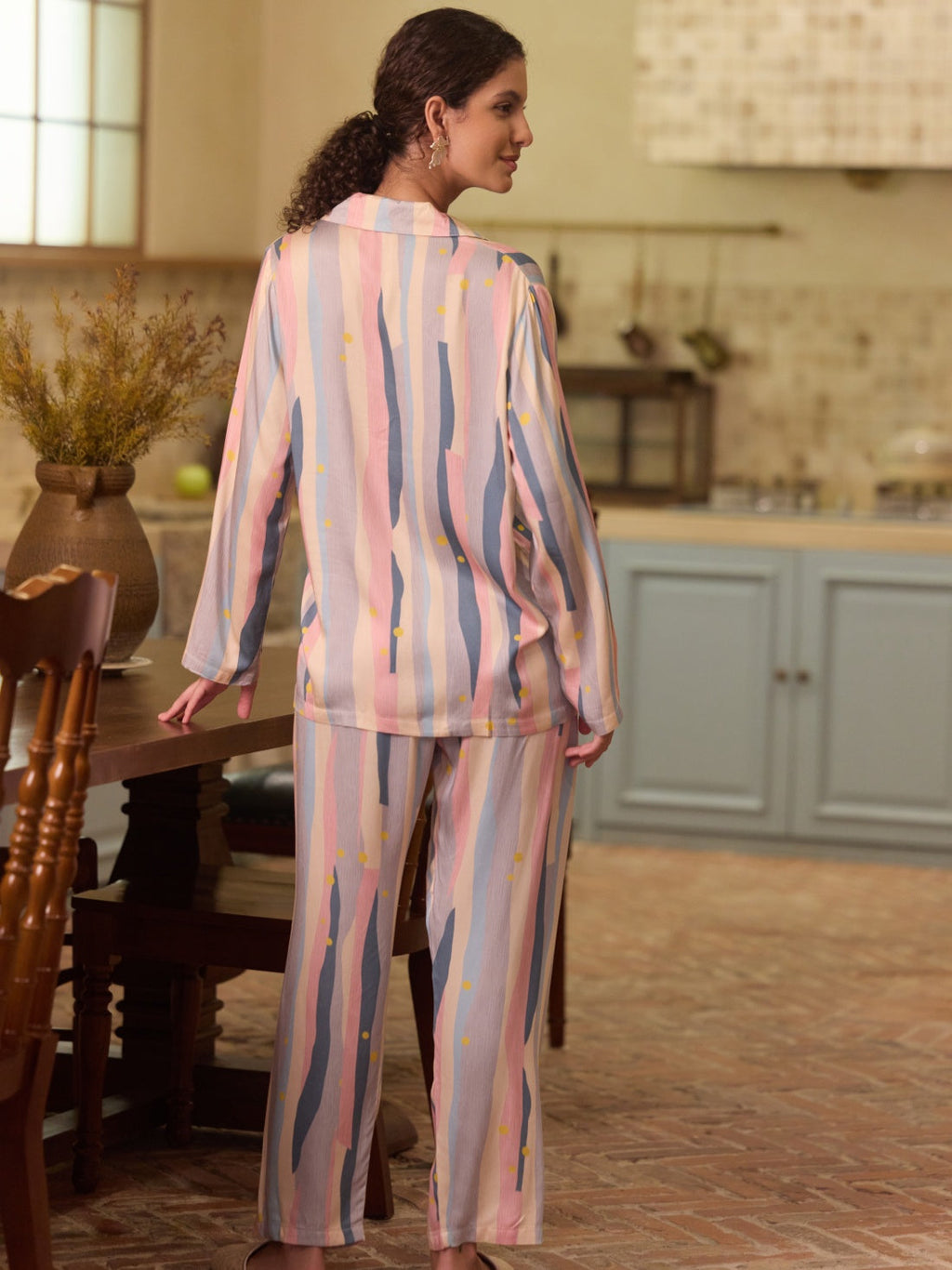 Vintage Oil Painting Stripe Pajama Set