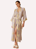 Reversible Lavender & Gold Jacquard Kimono Robe