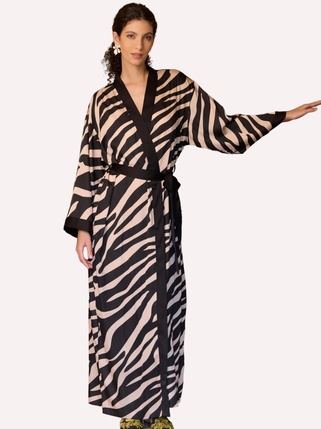 Black Zebra Stripe Kimono Robe