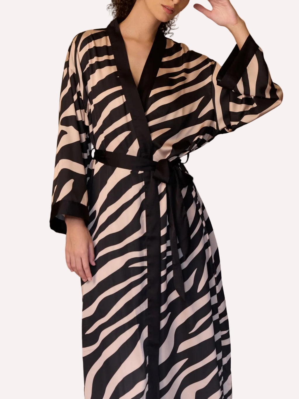 Black Zebra Stripe Kimono Robe