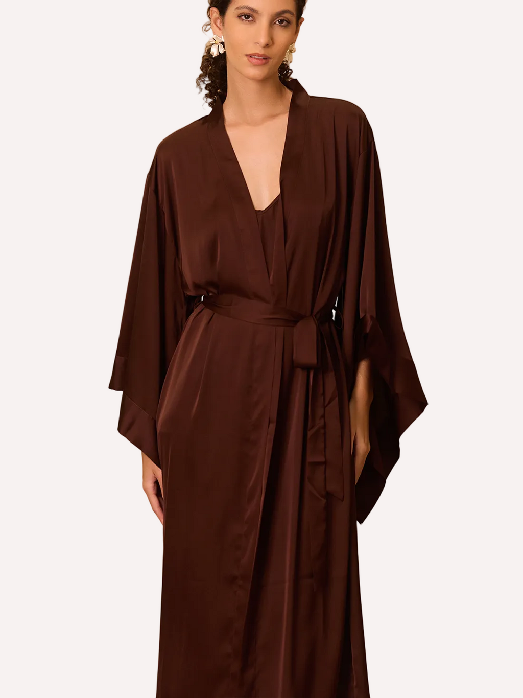 Deep Brown Flowing Sleeve Kimono Robe