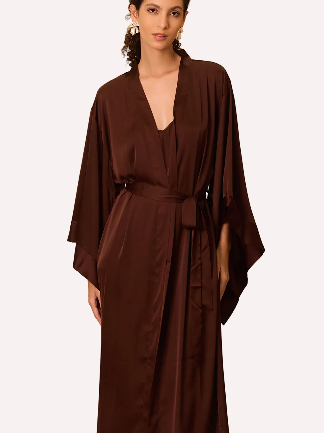 Deep Brown Flowing Sleeve Kimono Robe