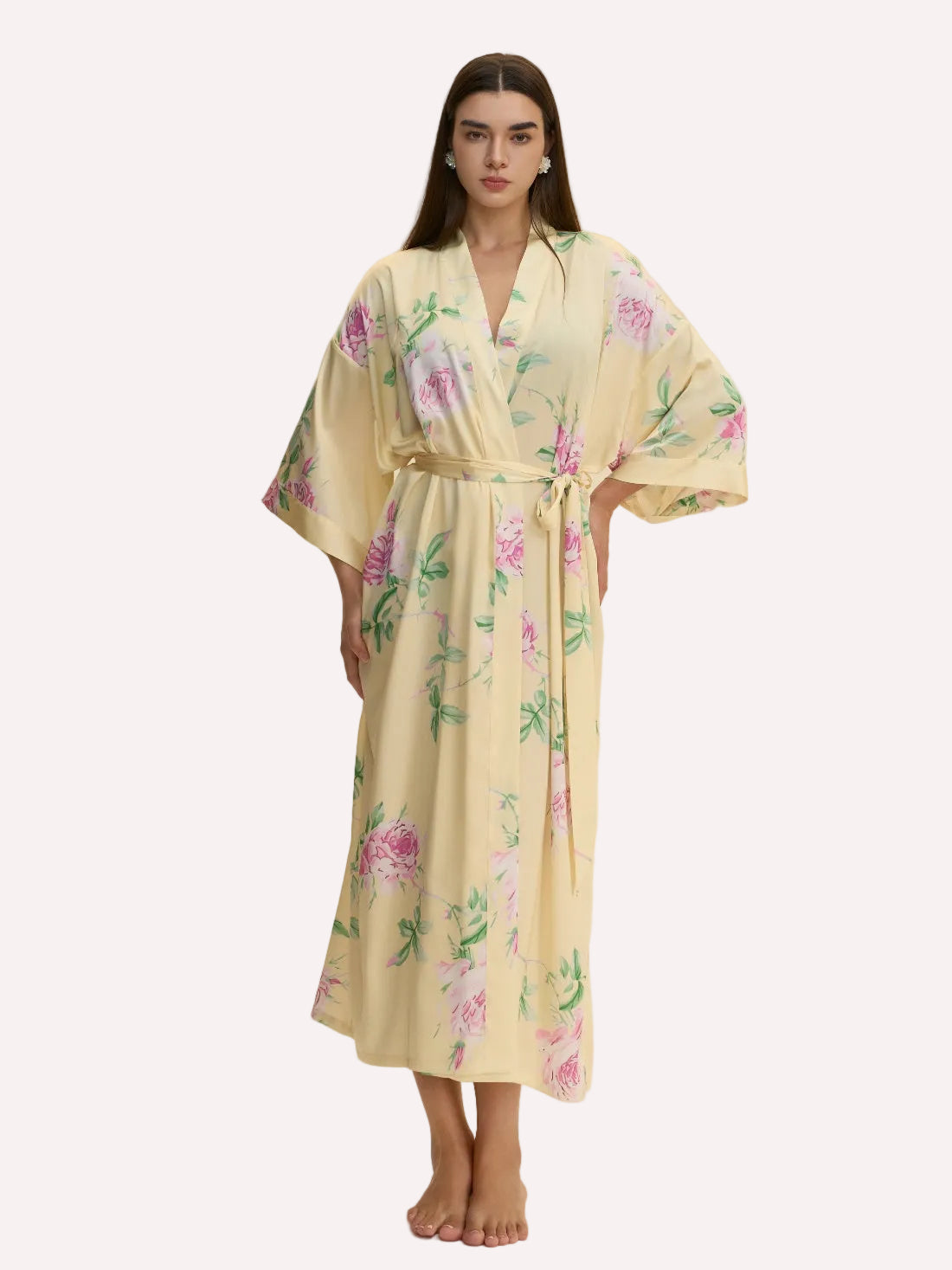 Soft Yellow Blossom Kimono Robe