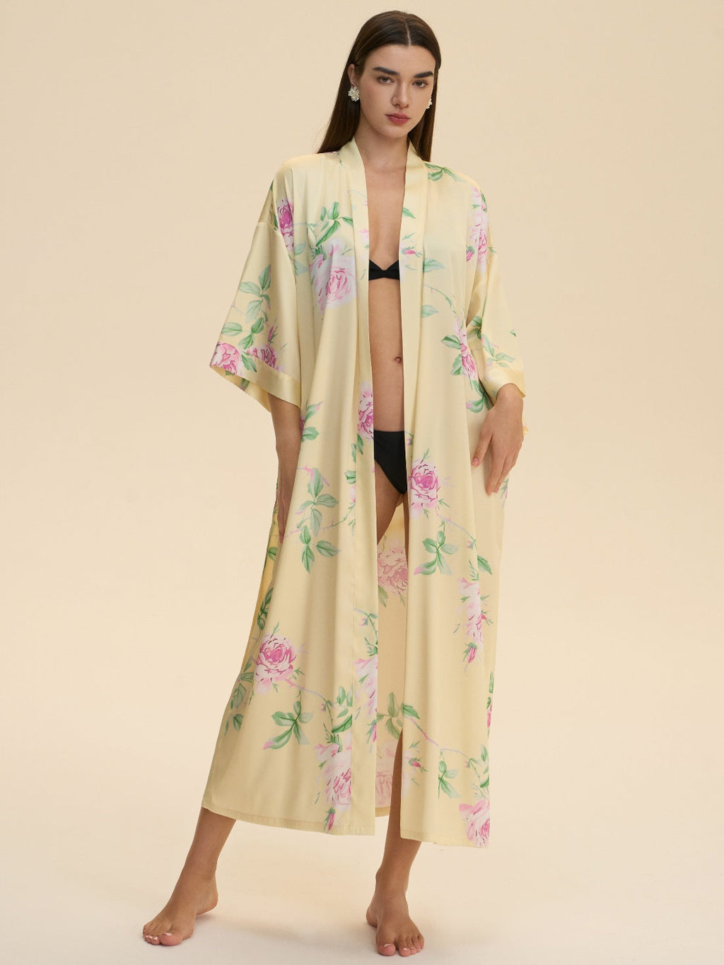 Soft Yellow Blossom Kimono Robe