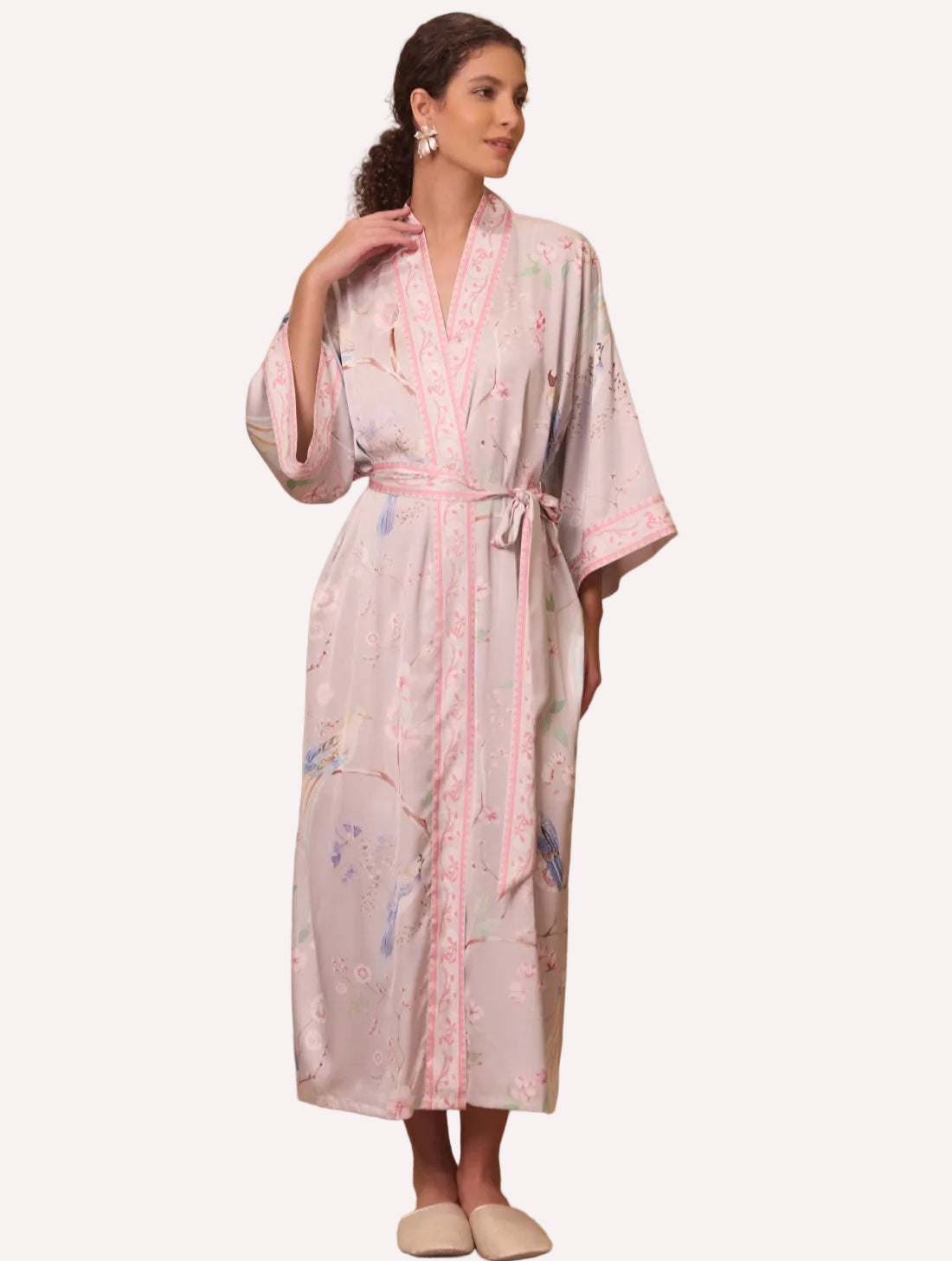 Purple Magpie & Plum Blossom Kimono Robe