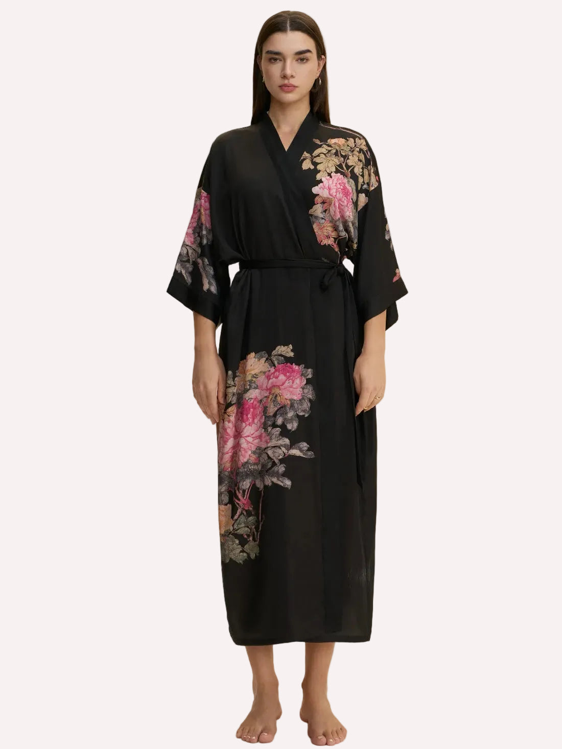 Black Peony Elegance Kimono Robe