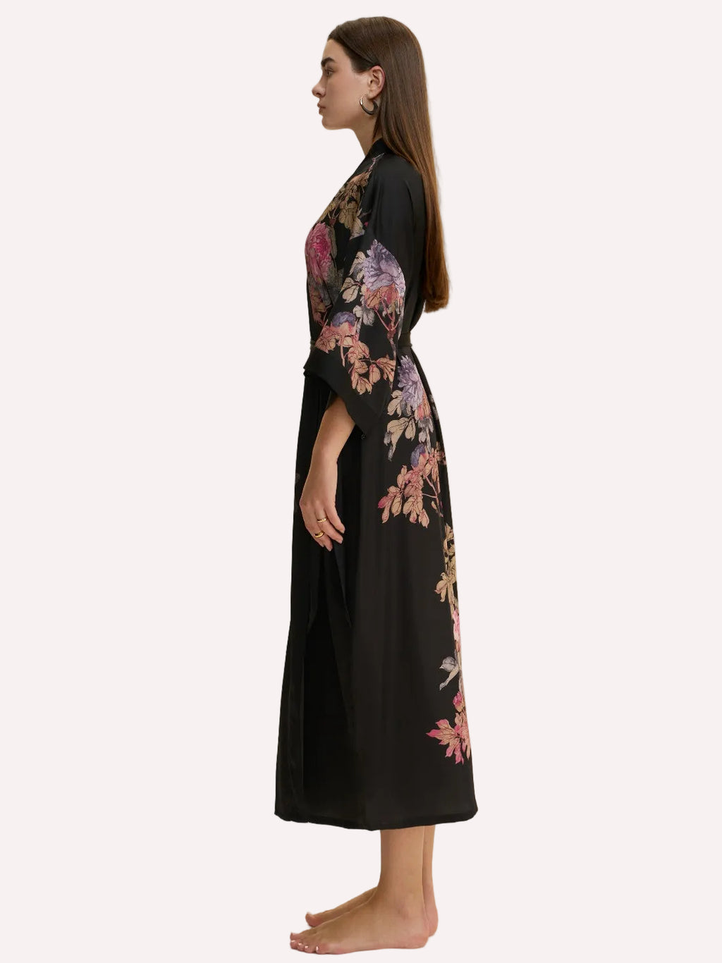 Black Peony Elegance Kimono Robe