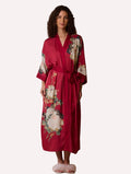 Crimson Floral Bloom Kimono Robe