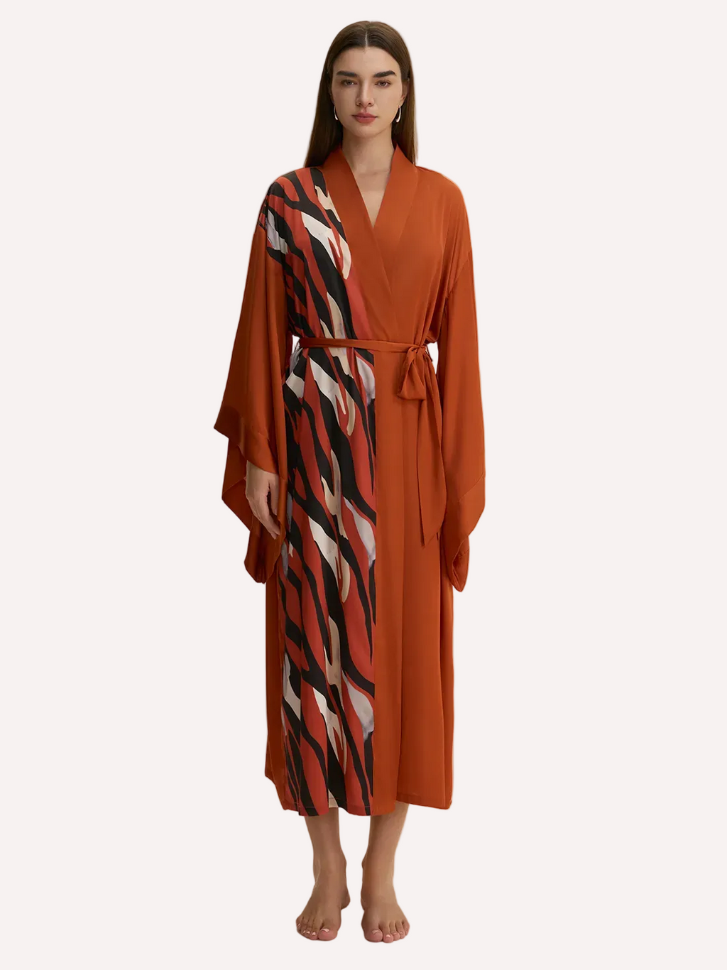 Deep Crimson Wave Kimono Robe