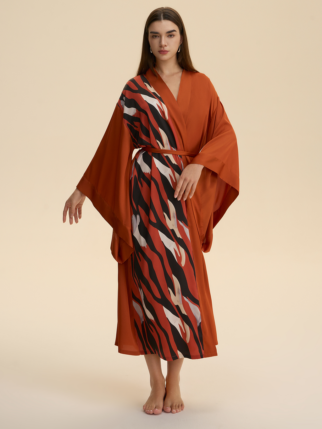 Deep Crimson Wave Kimono Robe