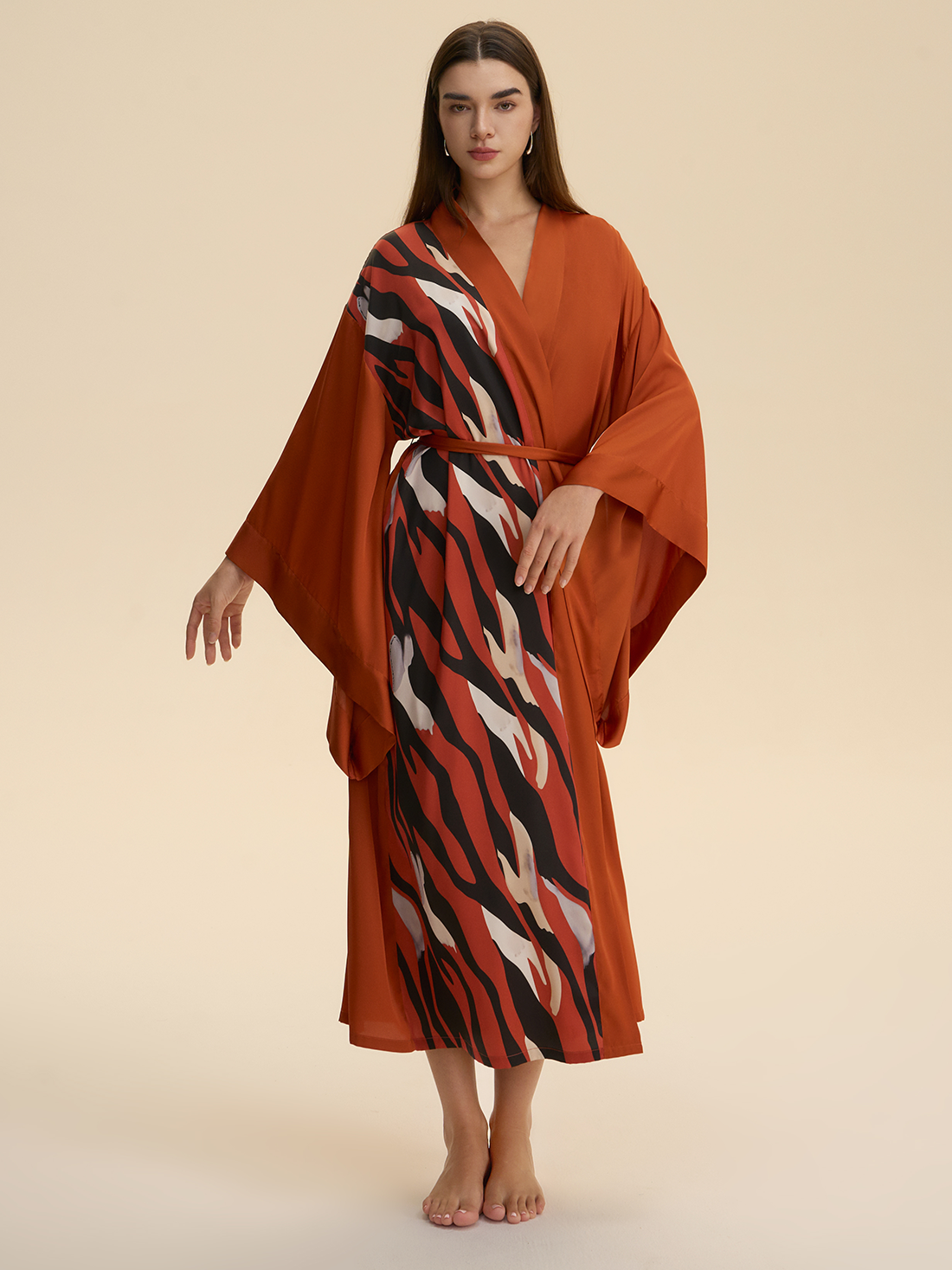 Deep Crimson Wave Kimono Robe