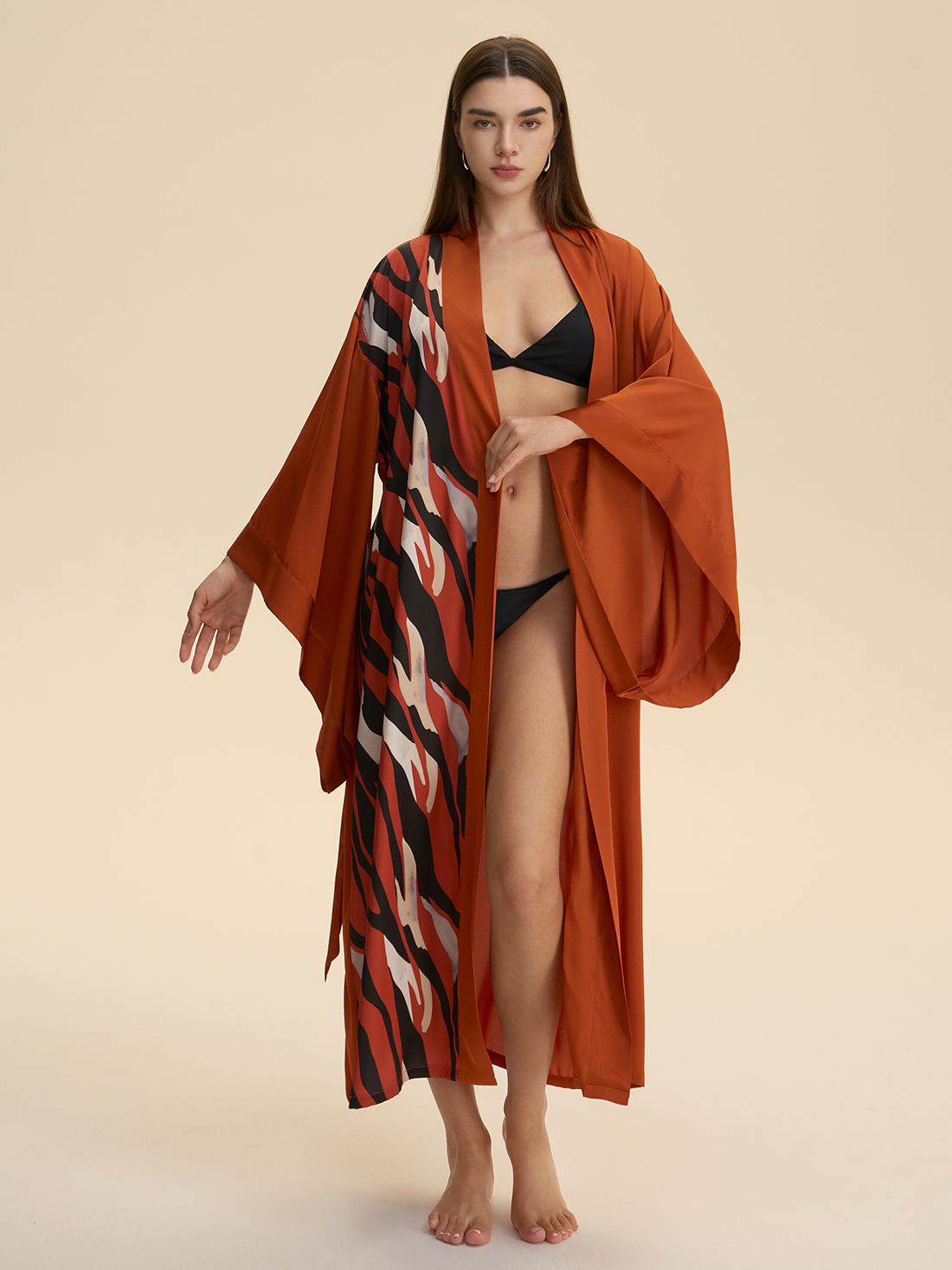 Deep Crimson Wave Kimono Robe