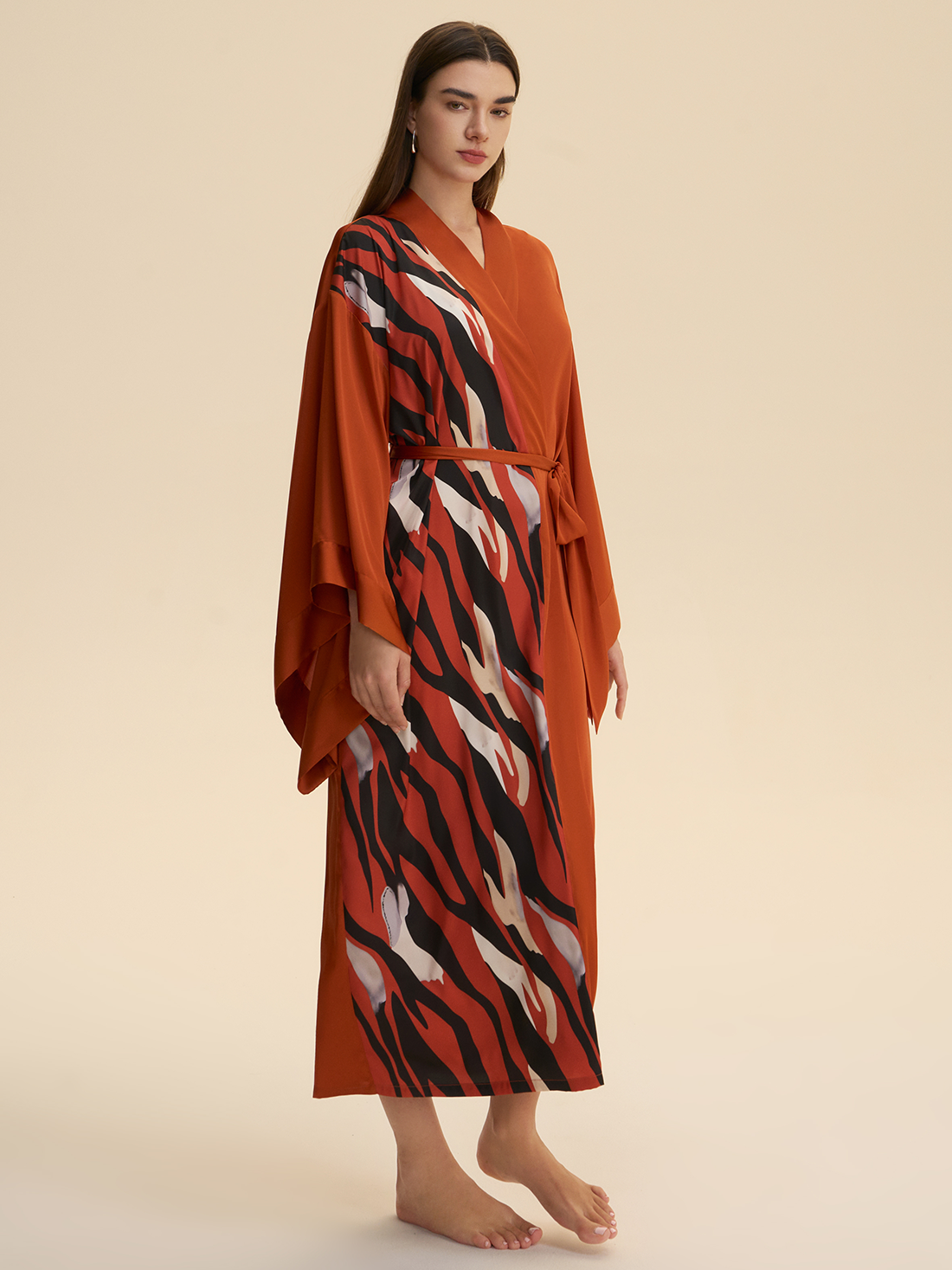 Deep Crimson Wave Kimono Robe