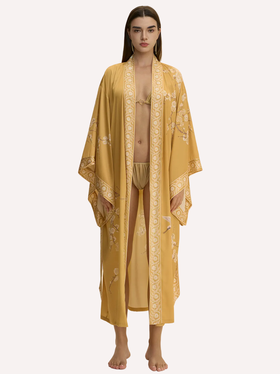 Golden Crane & Plum Blossom Kimono Robe