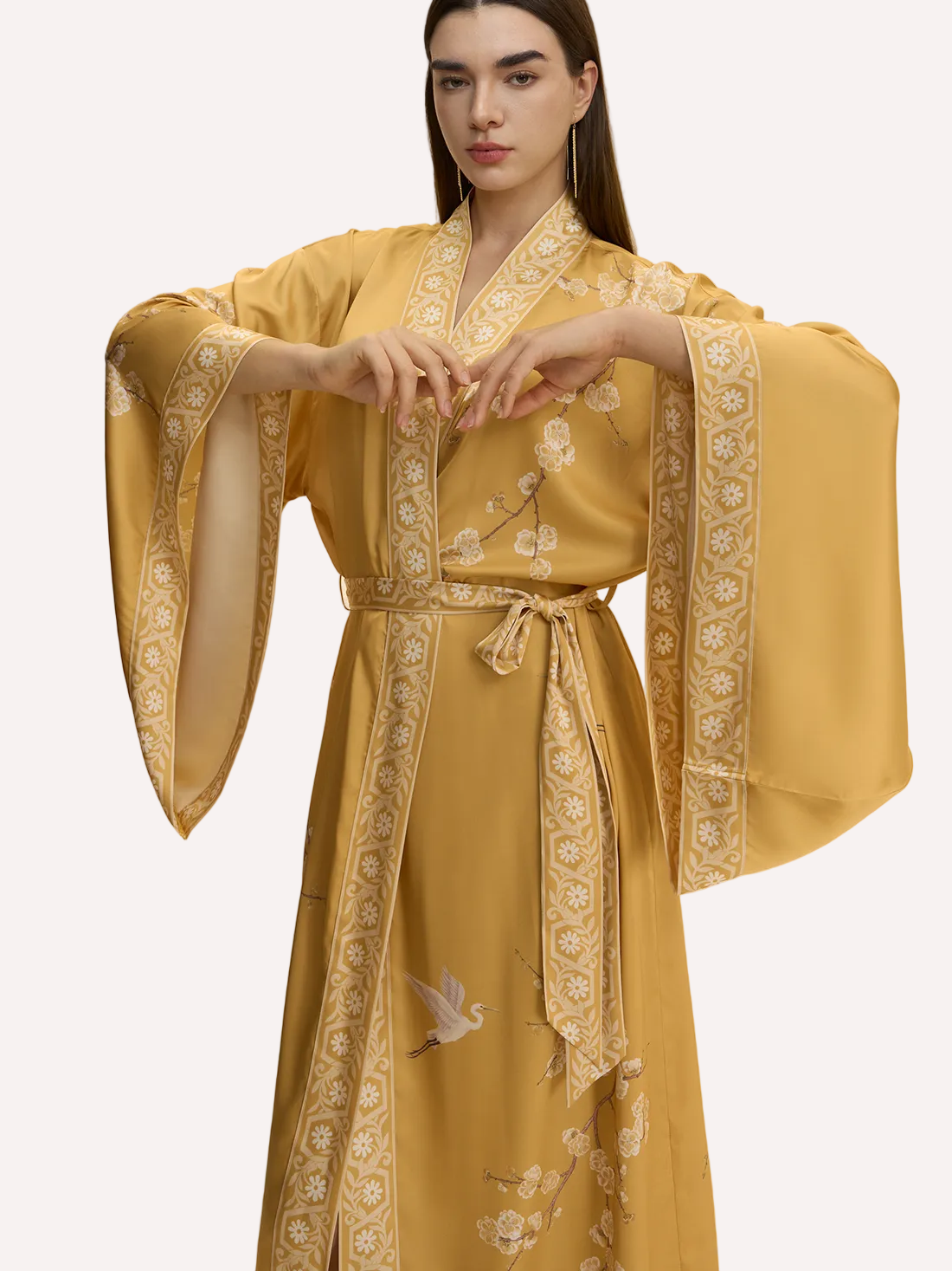 Golden Crane & Plum Blossom Kimono Robe