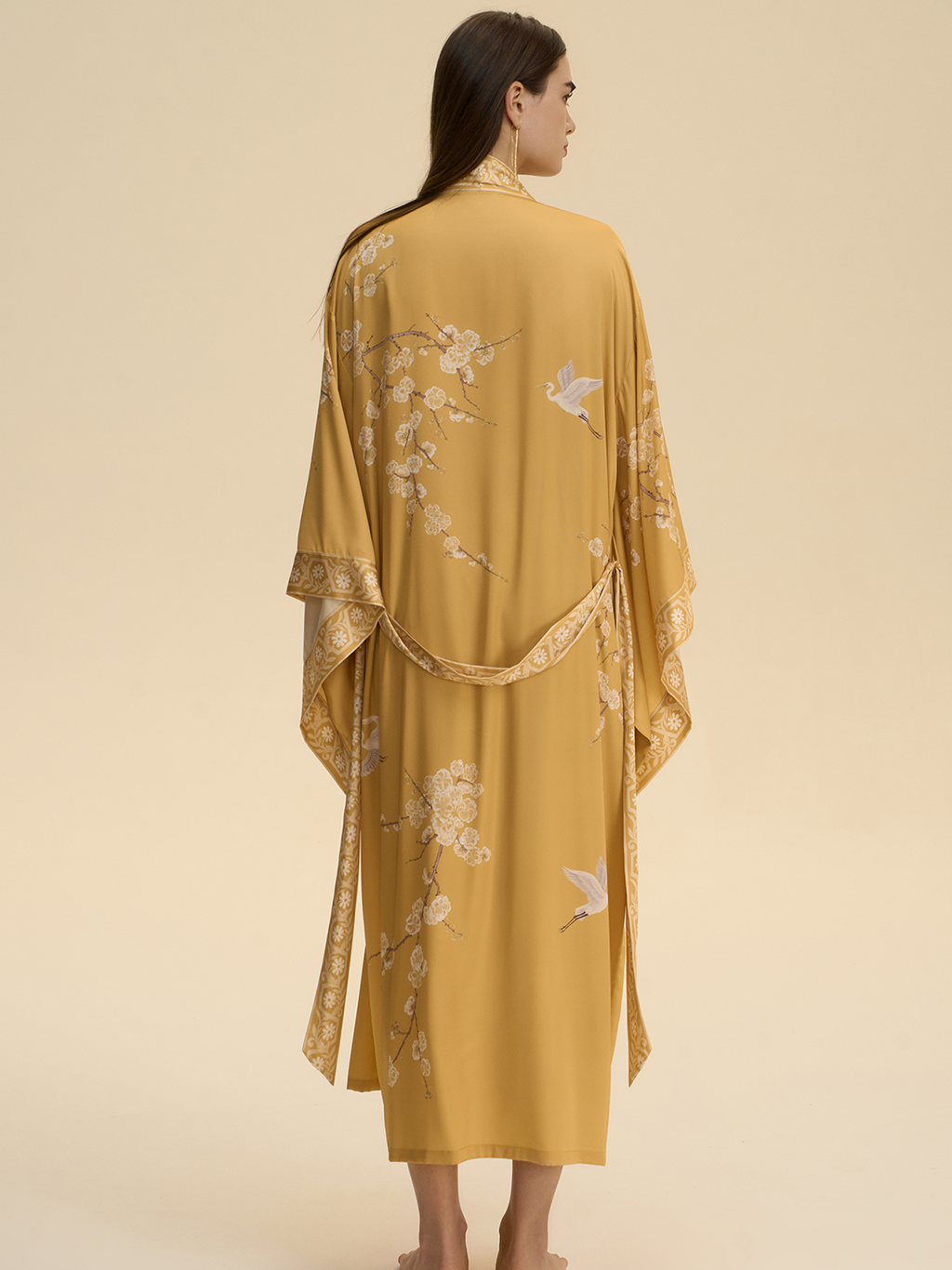 Golden Crane & Plum Blossom Kimono Robe