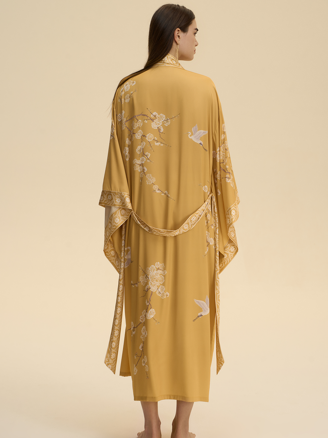 Golden Crane & Plum Blossom Kimono Robe