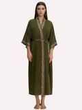 Green Embellished Flower Kimono Robe