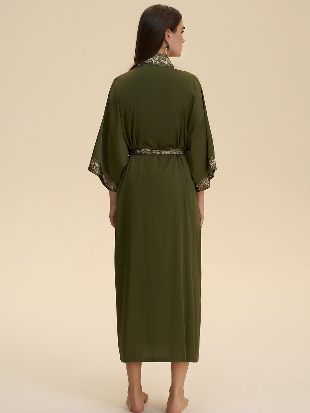 Green Embellished Flower Kimono Robe