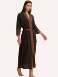 Dark Brown Embellished Flower Kimono Robe