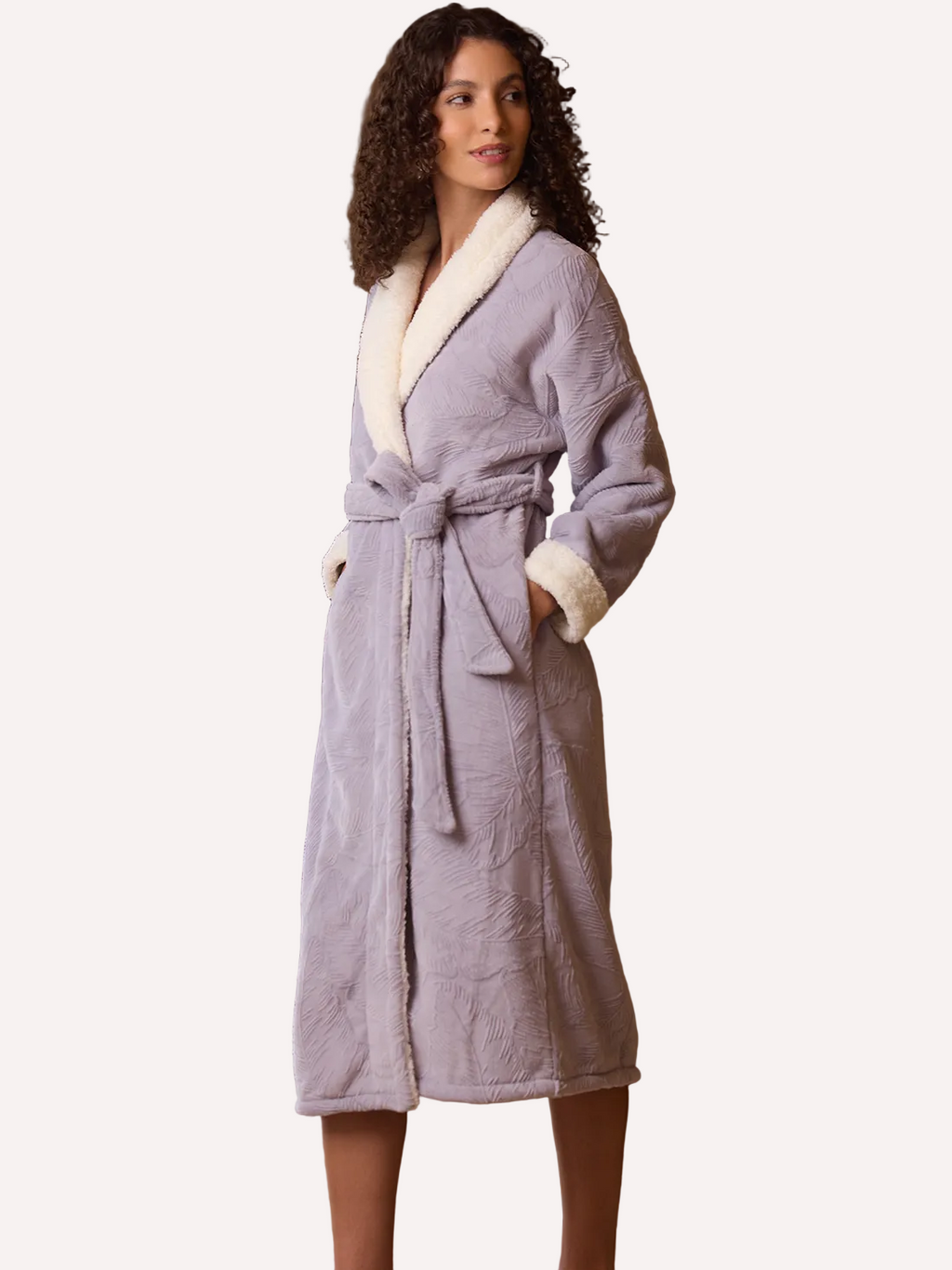 Lavender Jacquard Plush Kimono Robe