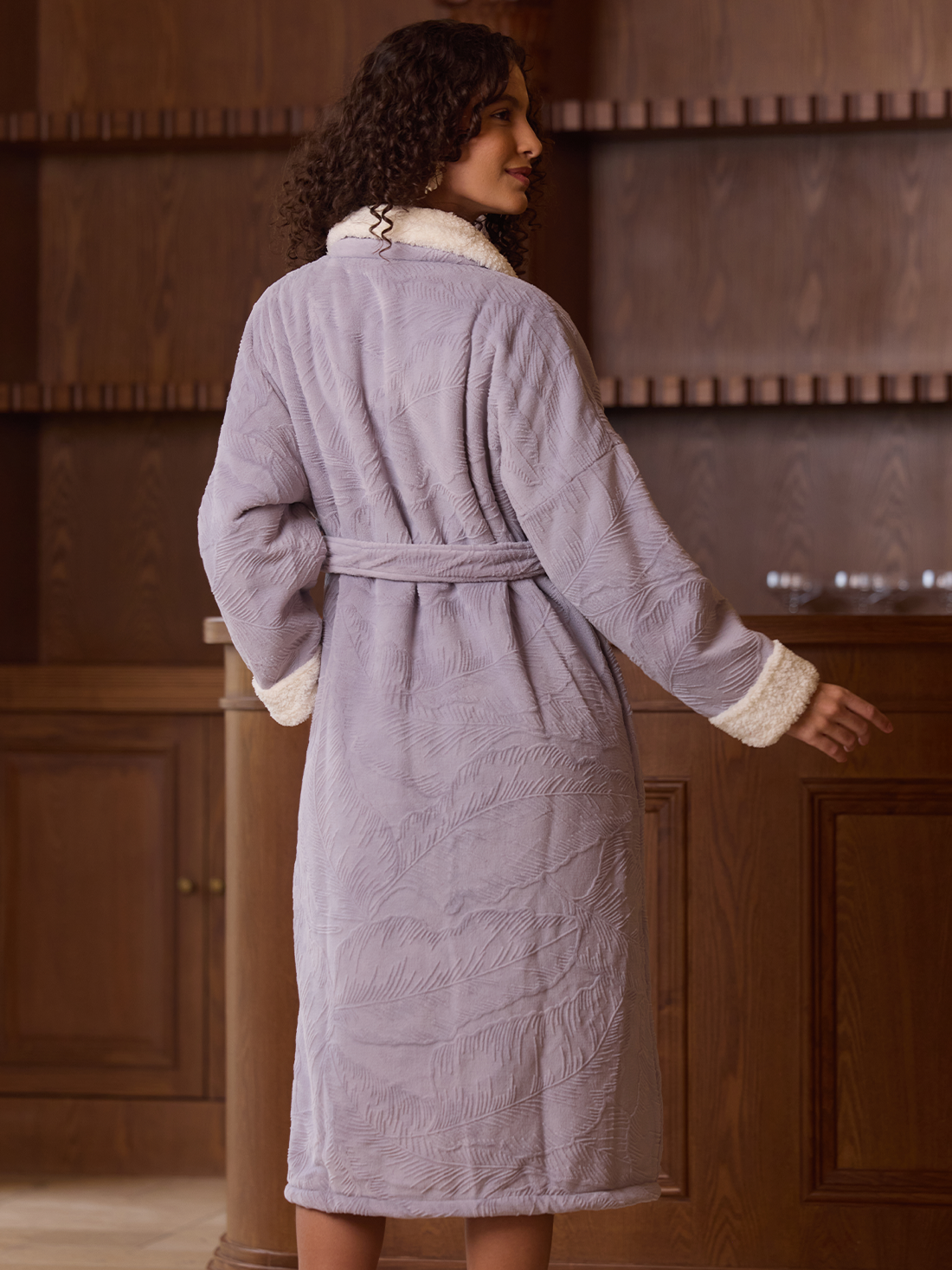 Lavender Jacquard Plush Kimono Robe