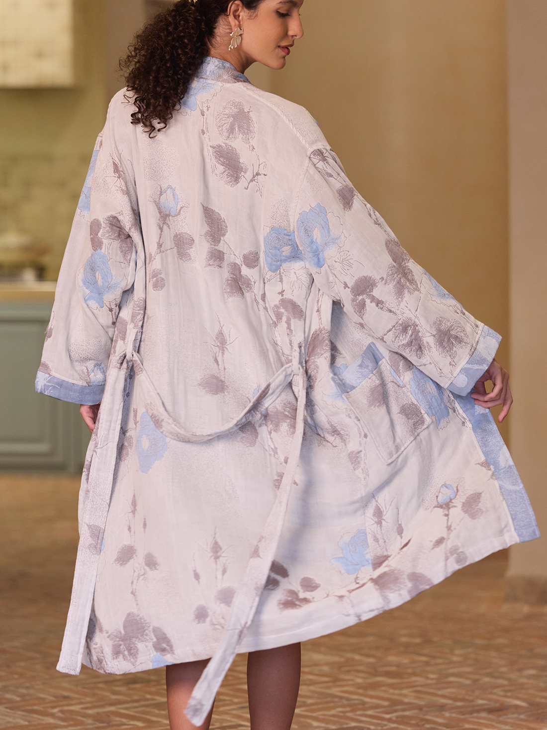Blue Rose Cotton Kimono Robe