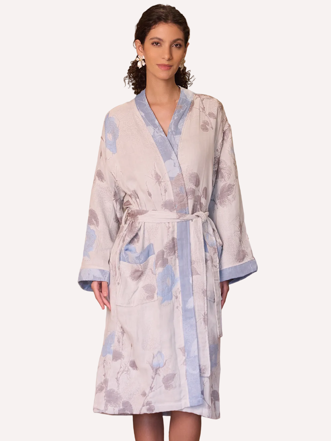 Blue Rose Cotton Kimono Robe