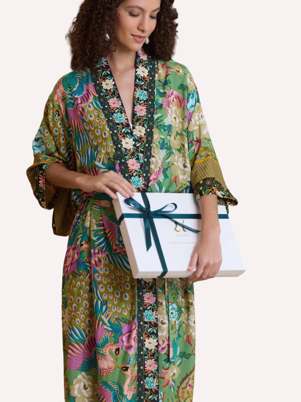 Green Phoenix Bloom Cotton Kimono Robe