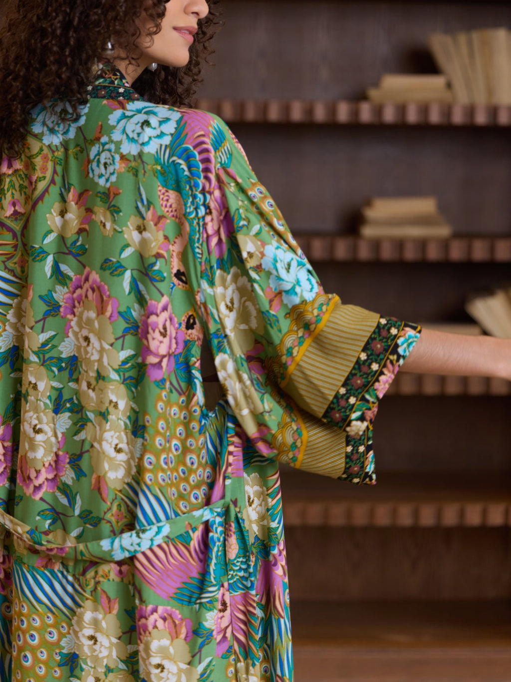 Green Phoenix Bloom Cotton Kimono Robe