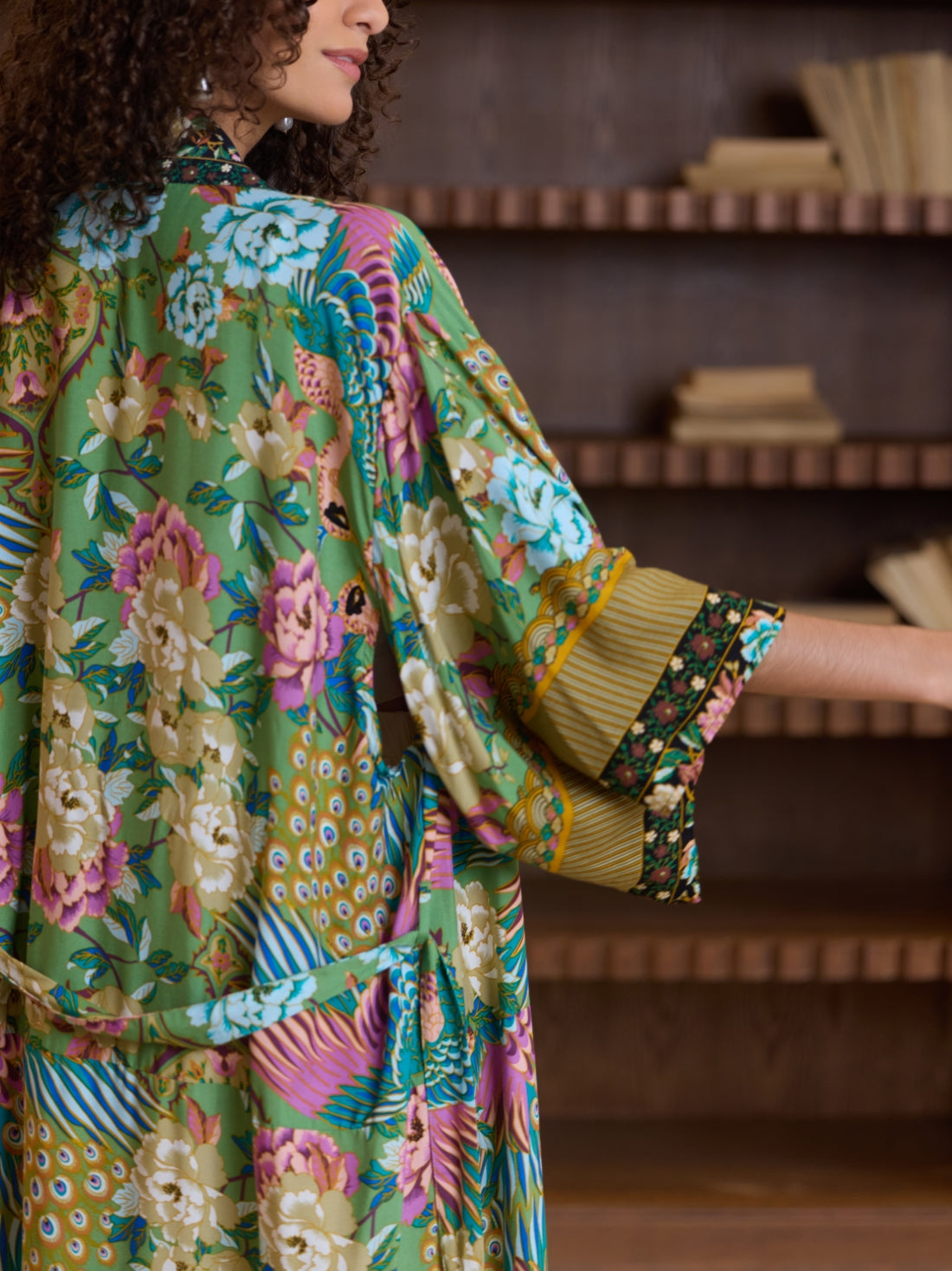 Green Phoenix Bloom Cotton Kimono Robe