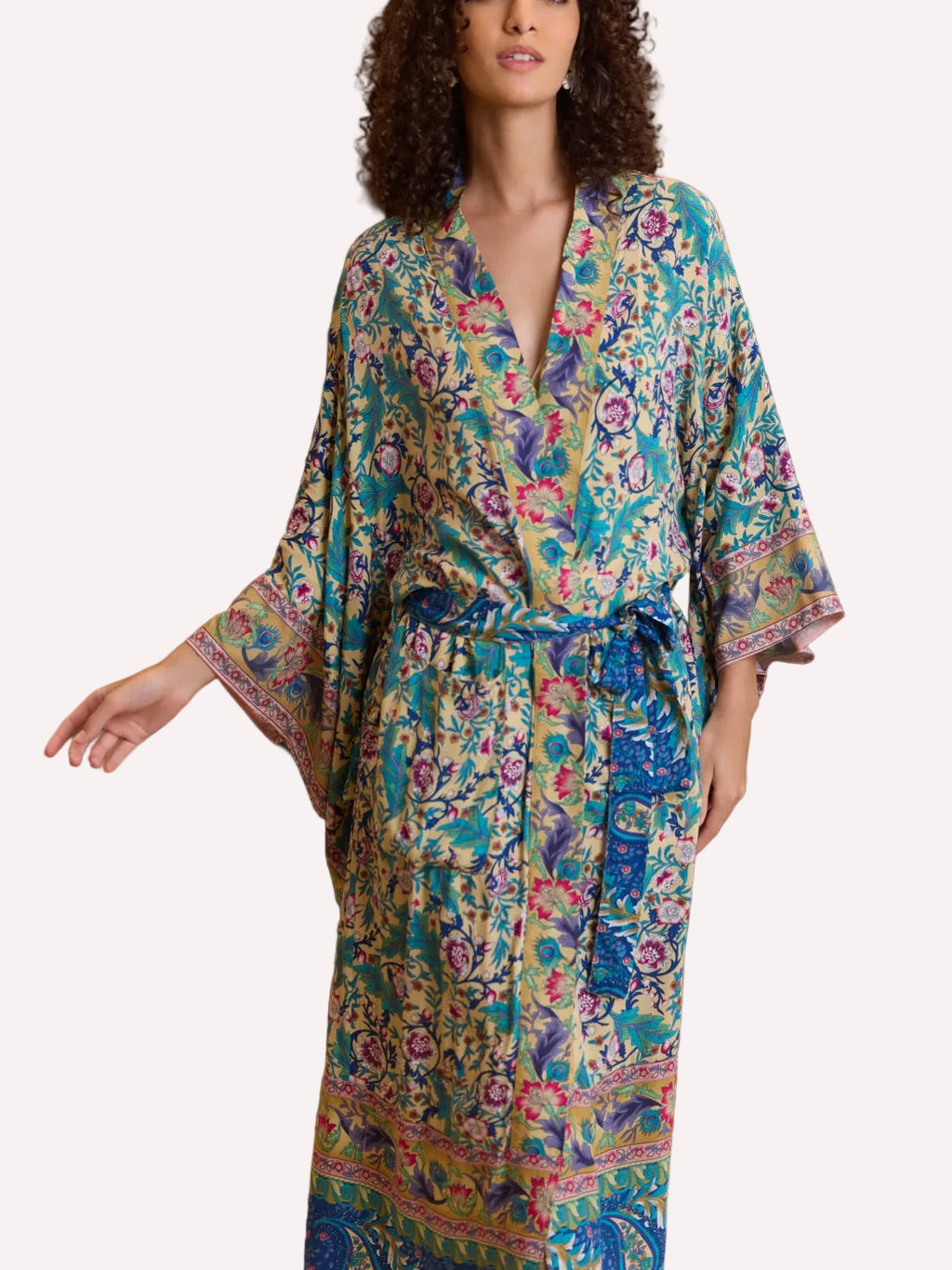 Green Floral Cotton Kimono Robe