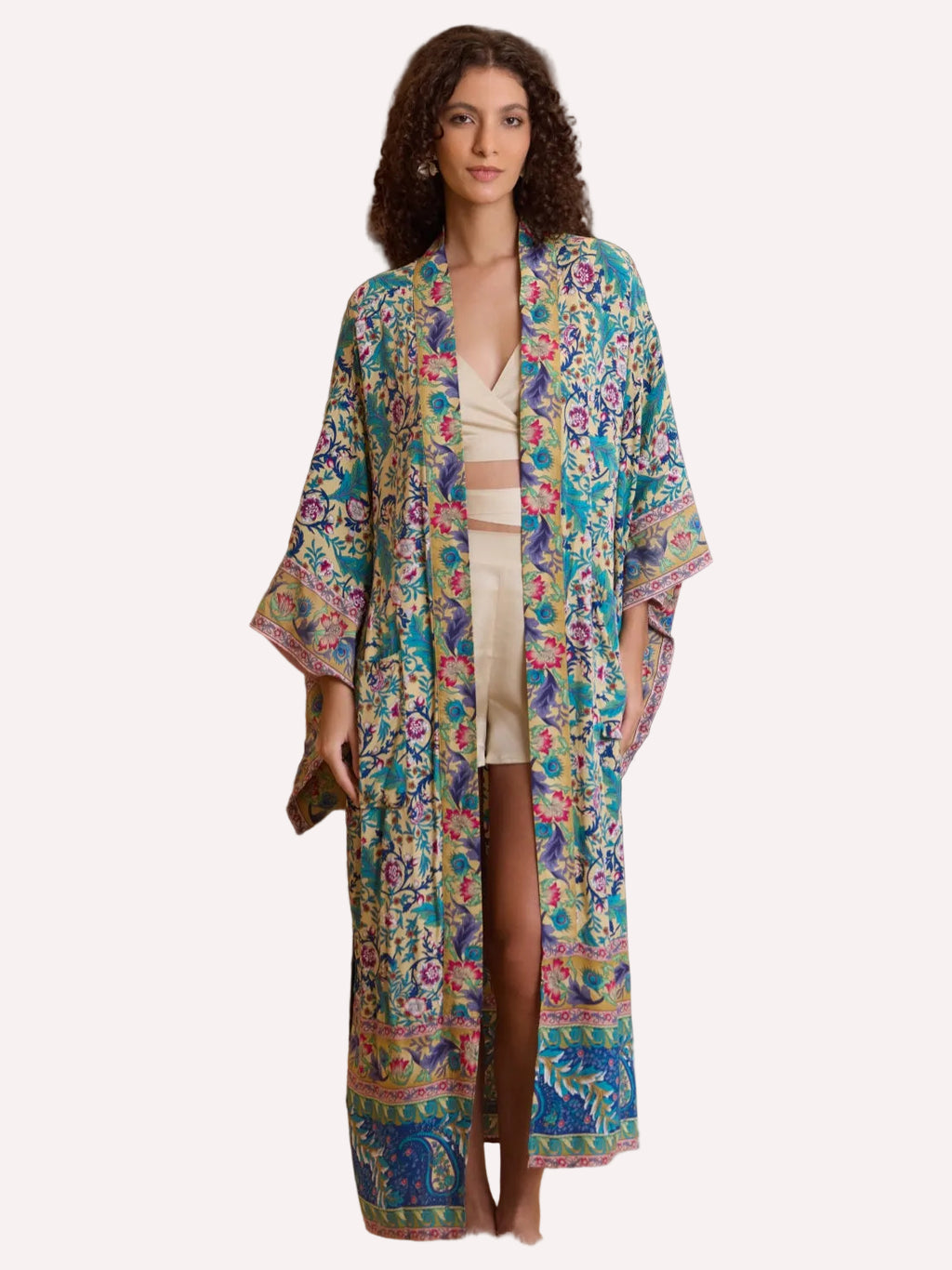 Green Floral Cotton Kimono Robe