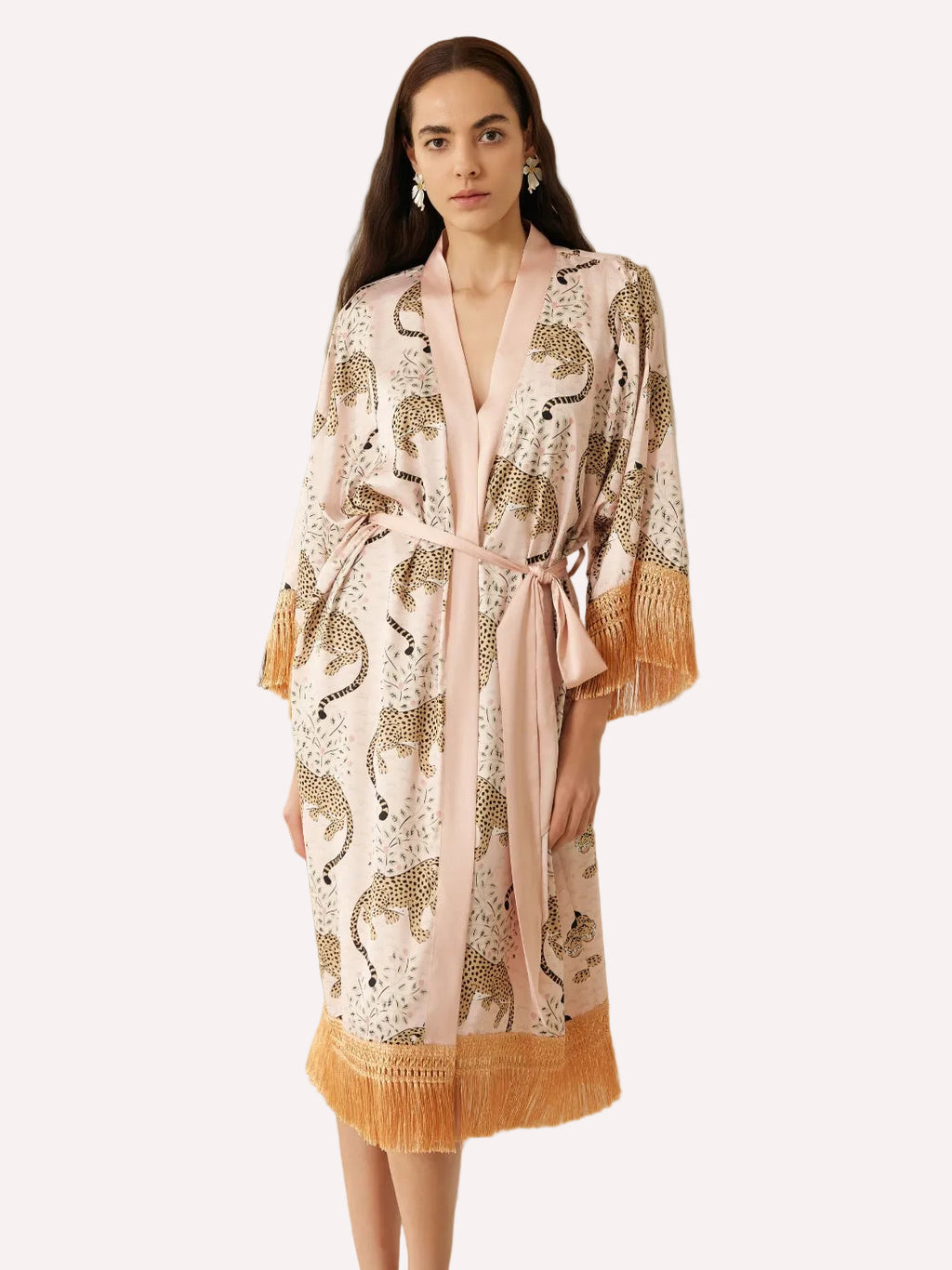 Pink Leopard Tassel Kimono Robe