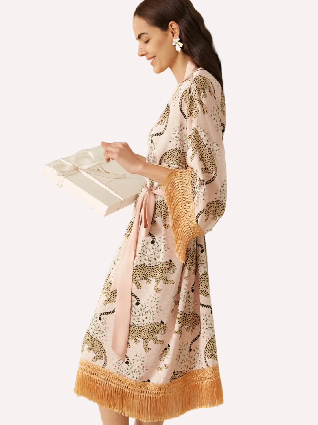 Pink Leopard Tassel Kimono Robe