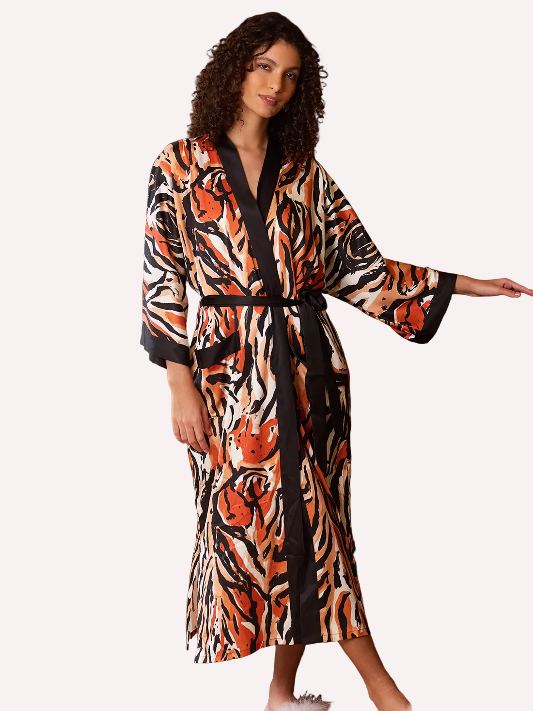 Abstract Zebra Print Kimono Robe