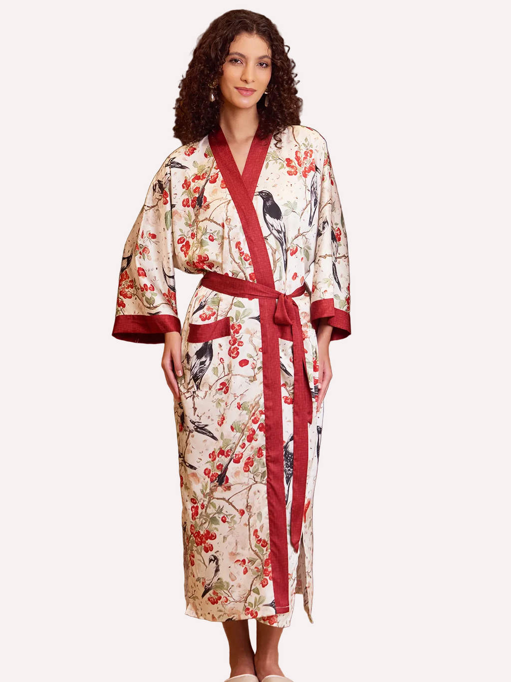 Red Magpie Garden Kimono Robe